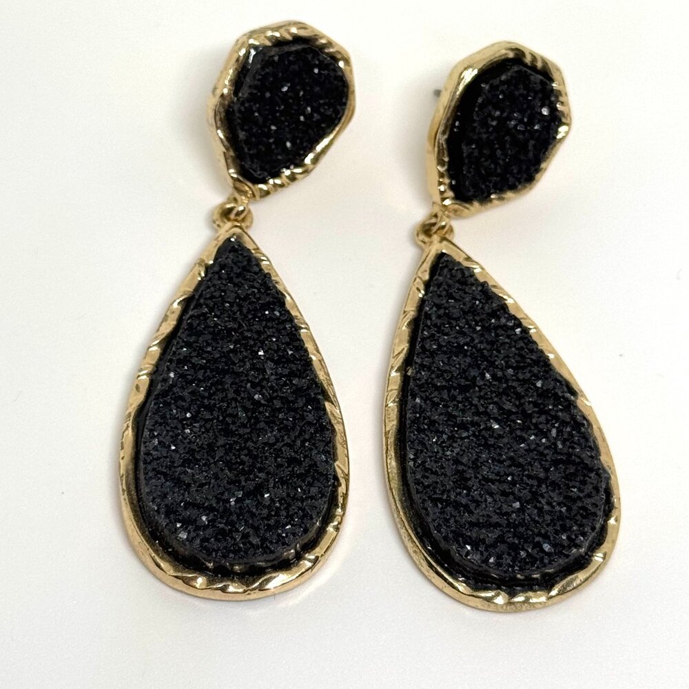 Imitation black Drusy dangle earrings, Signed SugarFix, classic style
